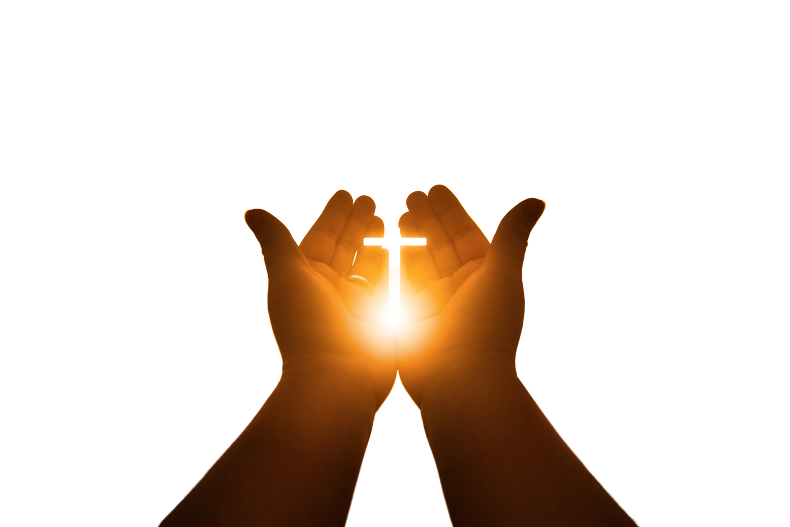 Person's Hands with Cross Silhouette and Sunlight